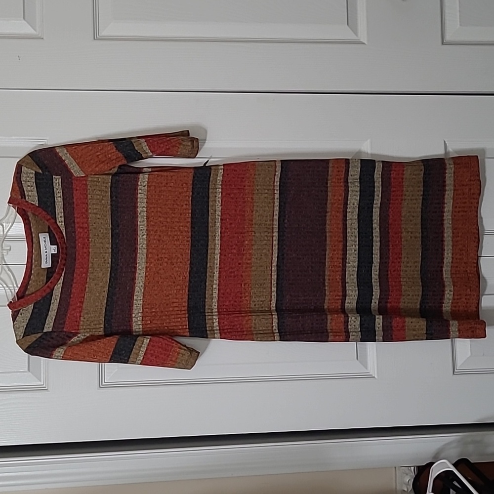 Emma & Michele Multicolored Striped Dress, lightweight ribbed knit, Size 10,EUC